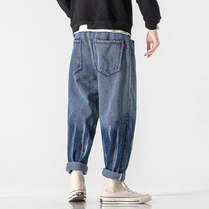 Color Loose Straight Denim Casual Pants